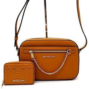 Michael Kors Large EW Crossbody Bag & Medium ZA Card Case Wallet Cider